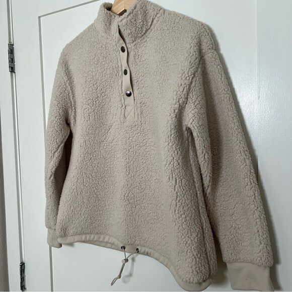 C&C California Sweater Top Womens Medium Ivory Faux Fur Fleece 1/4 Snap Relaxed - Picture 4 of 13